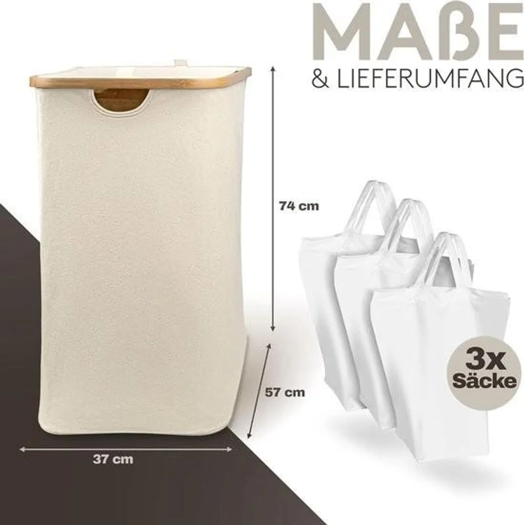 Panier à linge 150L avec couvercle et double trieur de linge en bambou - 6