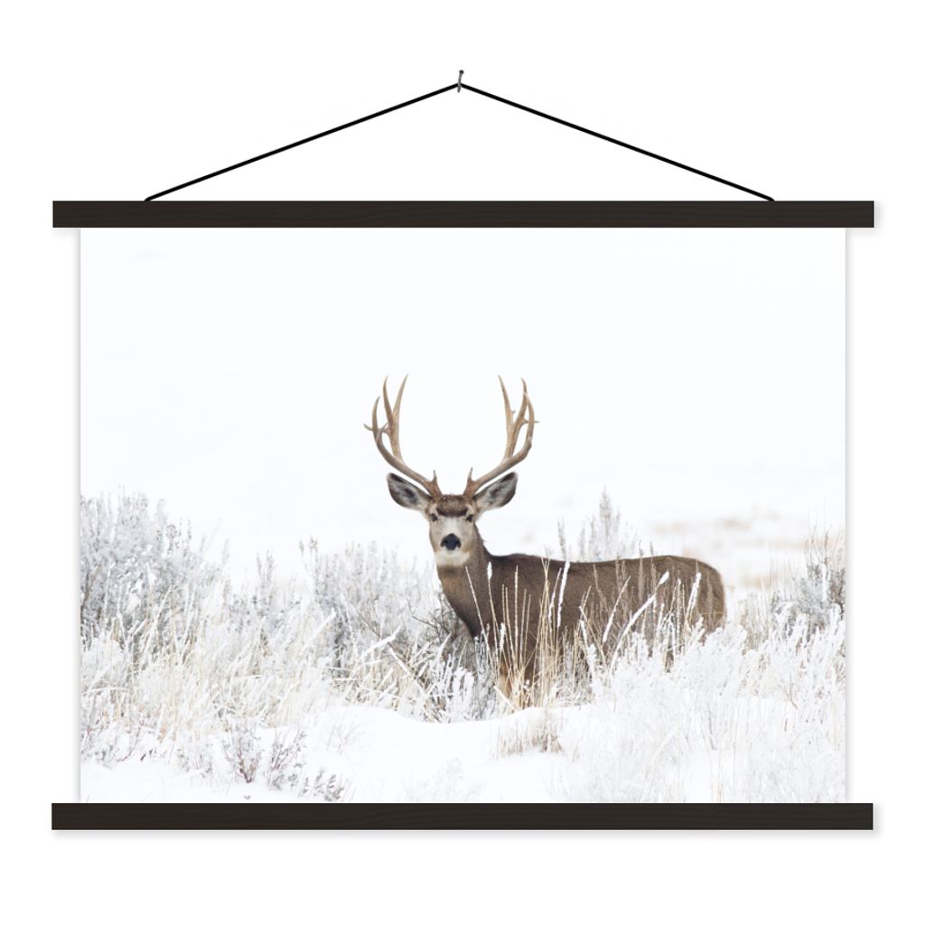 MuchoWow Textilposter Hirsche - Winter - Schnee - Tiere - Jahreszeiten - Weiß 40x30 cm mit schwarzem Rahmen - Dekorationen
