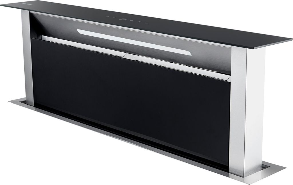 KKT KOLBE Downdraft Dunstabzug 87 cm | Tischabzug versenkbar | Dunstabzugshaube | Edelstahl | schwarzes Glas | Nachlaufautomatik | SensorTouch Bedi...