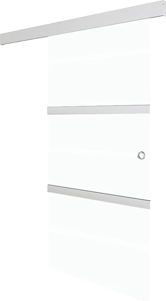 A sliding glass door with aluminum trim, shown from a slightly angled perspective against a white background.
