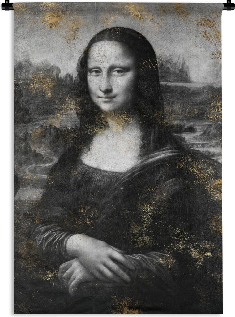 MuchoWow Wandteppich Wandbehang Mona Lisa - Leonardo da Vinci - Schwarz - Weiß 90x135 cm Tapisserie Dekoration Wandtuch - Baumwolle - Wandskulptur