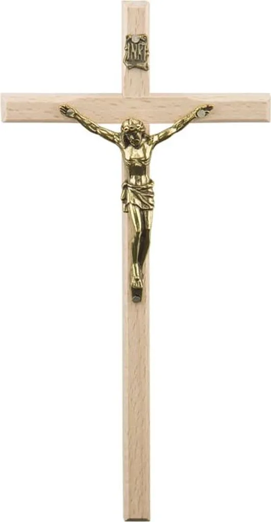 Croix suspendue légère en bois 19,5 cm - Décoration murale artisanale
