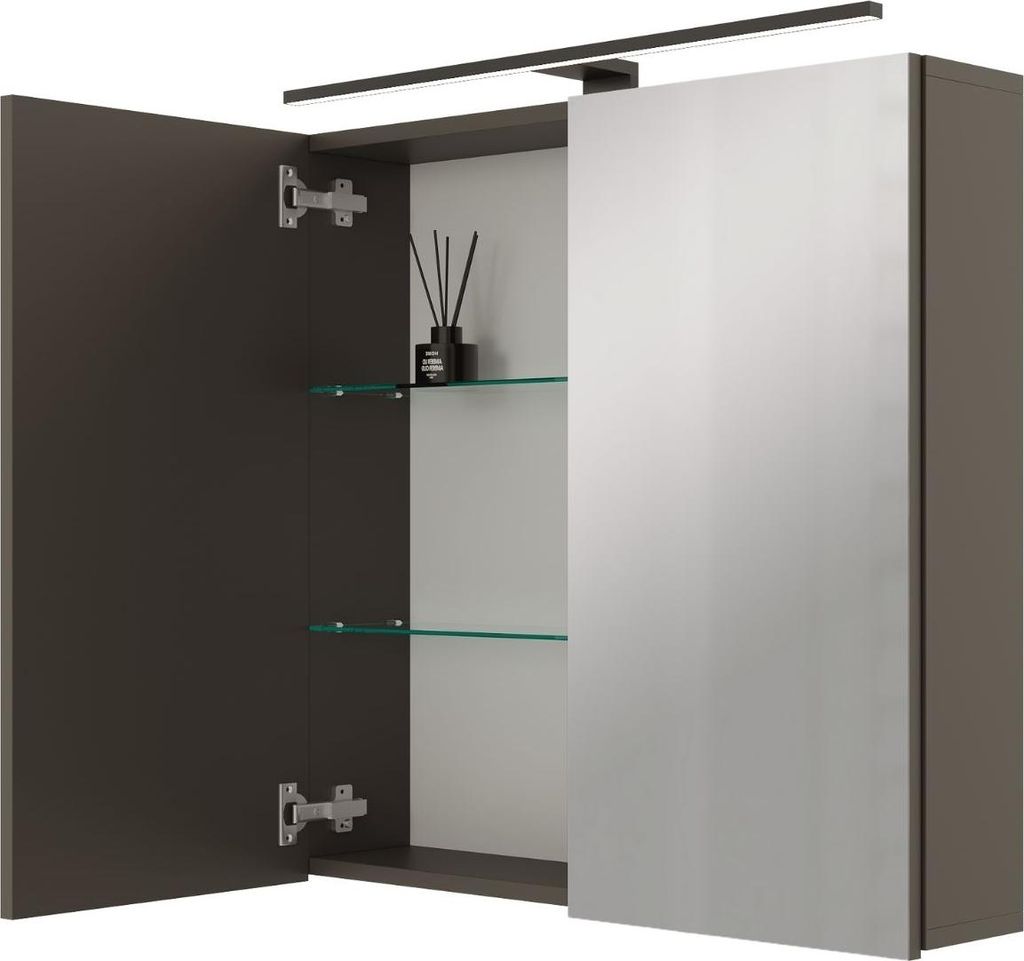 Planetmöbel ARIA Spiegelschrank für das Bad 70 cm mit Beleuchtung und Steckdose Anthrazit