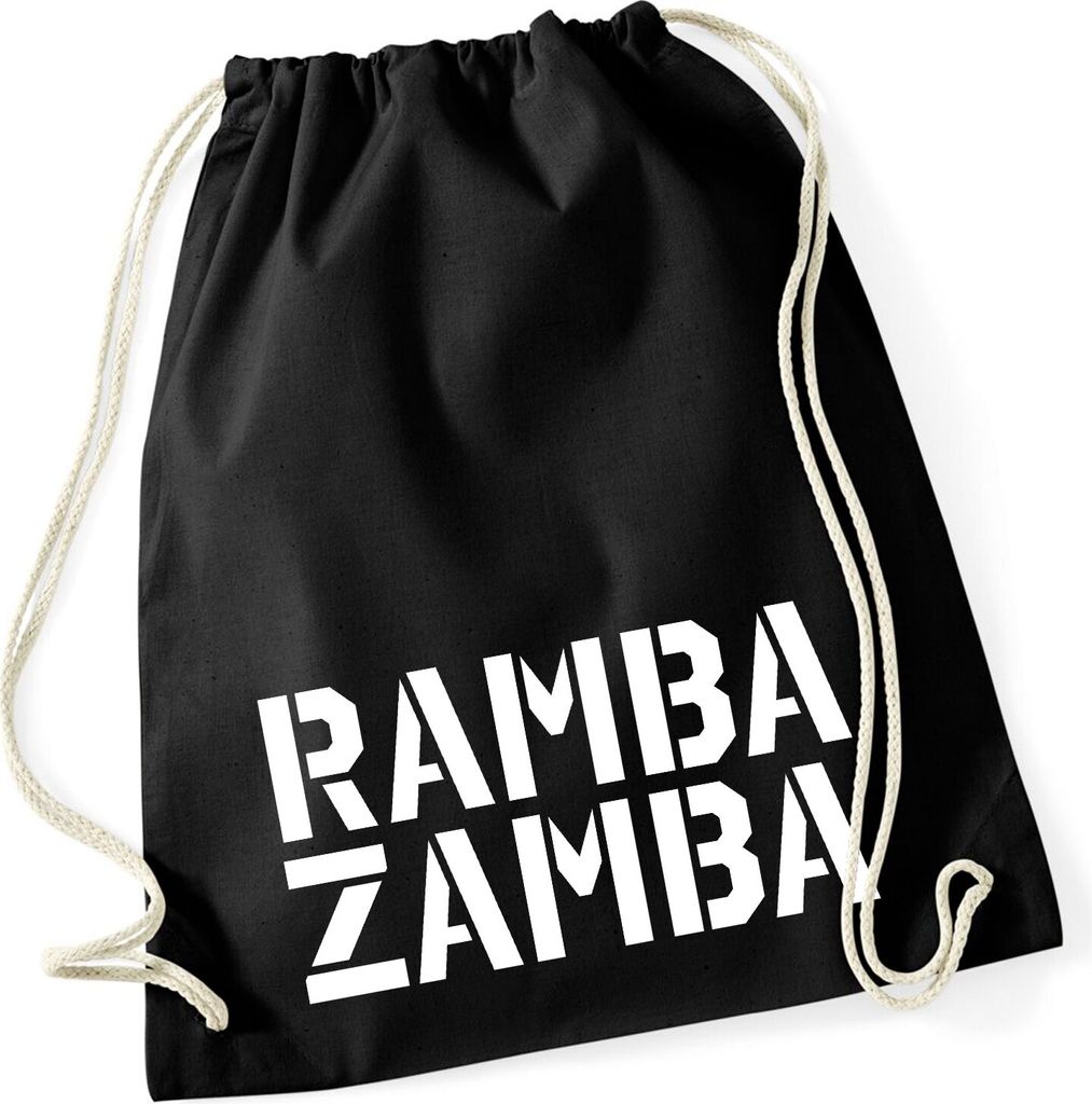 Huuraa Turnbeutel Rambazamba Schriftzug 12 Liter Black Baumwolle Rucksack Geschenkidee