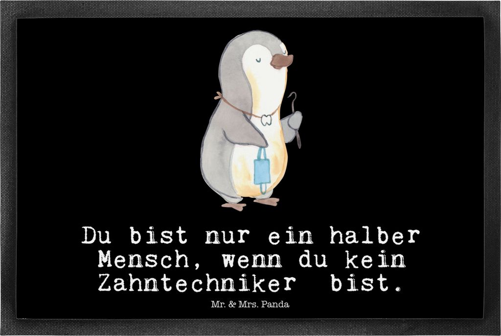 Mr. & Mrs. Panda Schmutzfangmatte Zahntechniker Herz 40 x 60 cm - Schwarz - Geschenk, Schmutzmatte, Gummi-Fußmatte, Fussmatte, fußmatte, bodenmatte