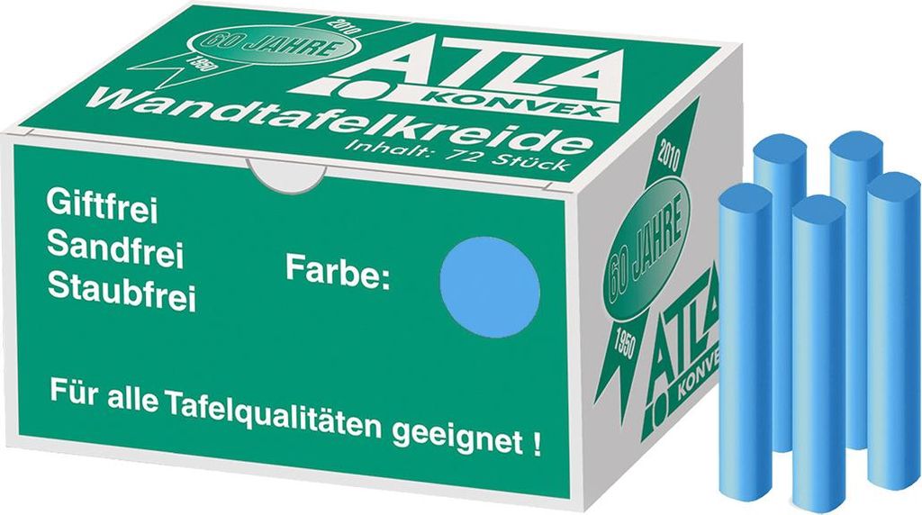 Farbkreide 72er Pack blau im Karton fettfrei, oval, staubarm