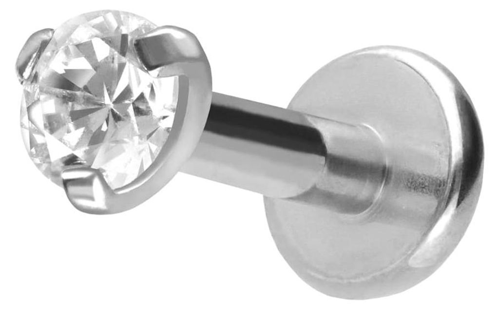 Ohrpiercing, Nasenpiercing Titan Labret mit Innengewinde EINGEFASSTER KRISTALL Silber Stablänge: 7mm | Stabstärke: 1,6mm | Kristallgröße: 2mm