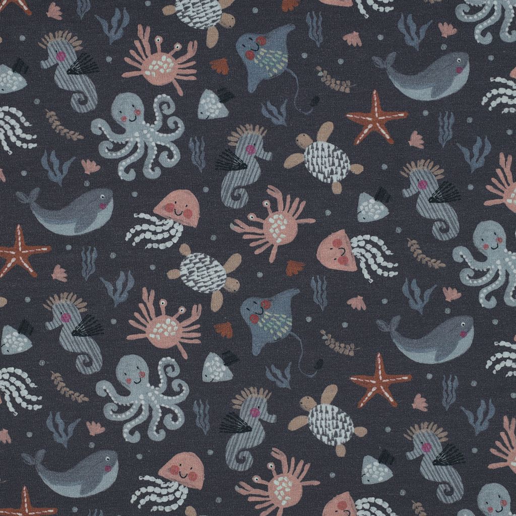 0,5m Jersey-Stoff Digitaldruck Baumwollstoff Meterware , Motiv:Unterwasser | marine
