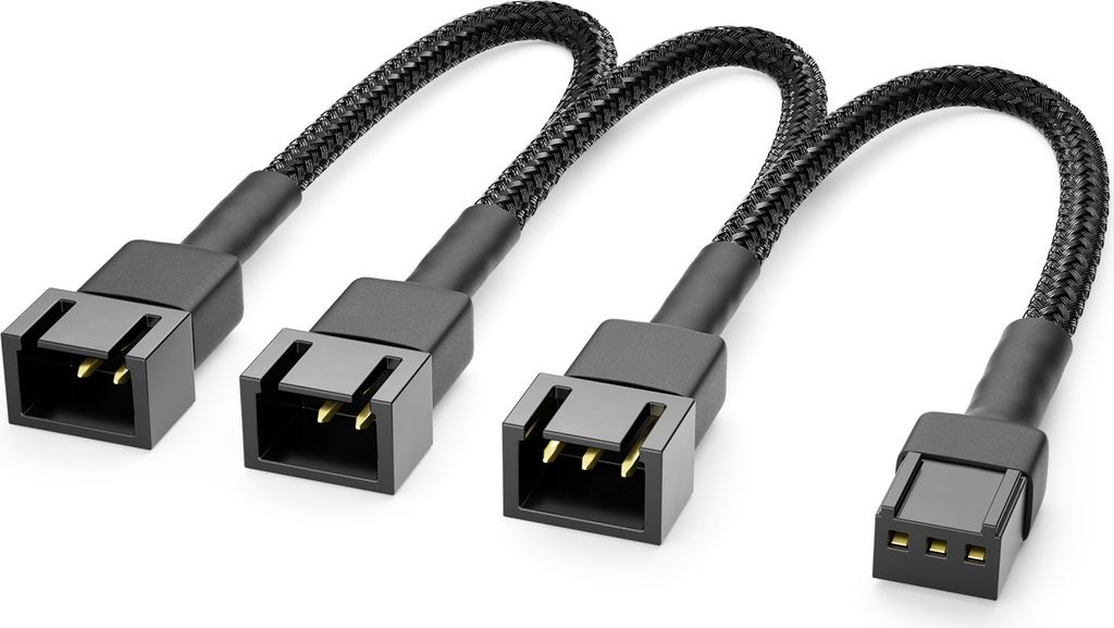 deleyCON 20cm 3-Pin Lüfter Verteilerkabel mit Nylonmantel - Verlängerungskabel Lüfterkabel Splitter Kabel für PC Computer Workstation - Schwarz