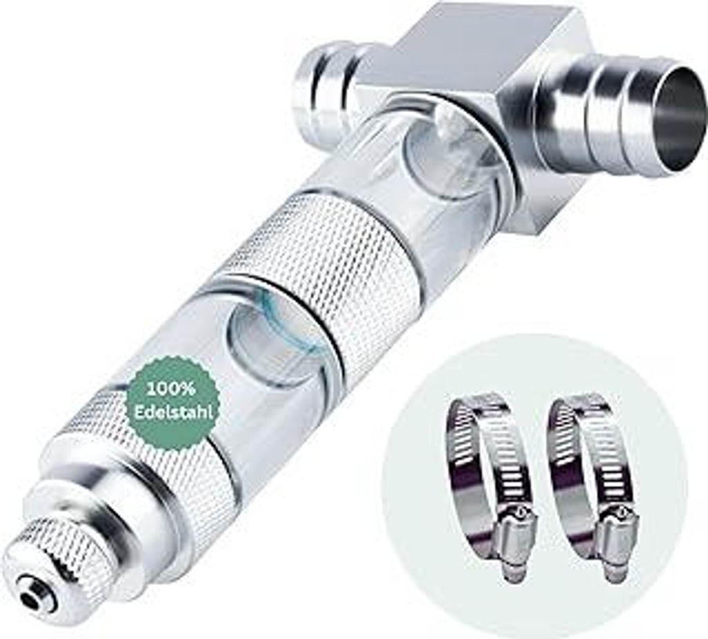 Q-Grow CO2 Inline Diffusor, CO2 Reaktor für Aquarium, hochwertiger Edelstahl, inkl. Blasenzähler und Rücklaufsicherung - 22/16 mm Anschluss