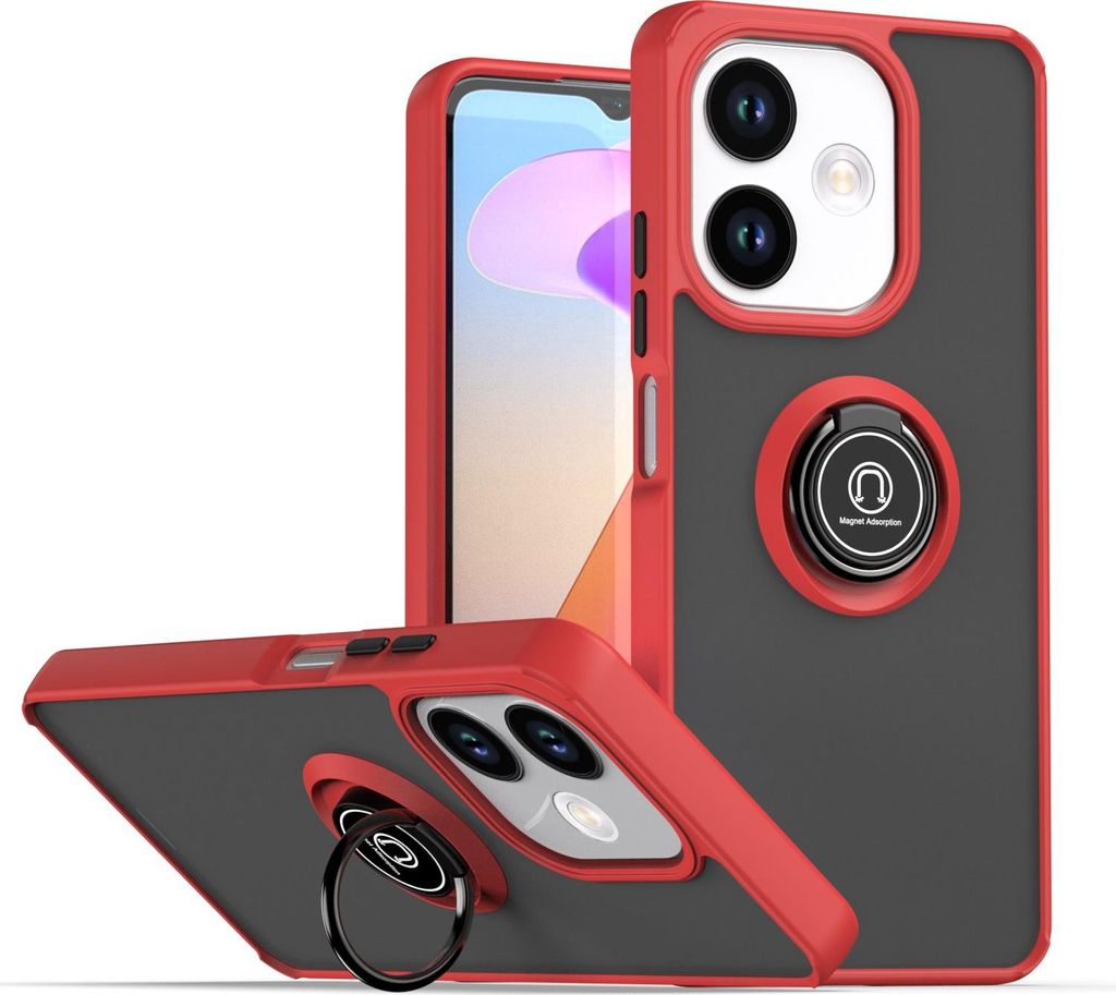 Hülle für Oppo A5 Pro 5G Matte Transluzent TPU Stoßfest Schutzhülle mit Ring Halter Ständer Rot