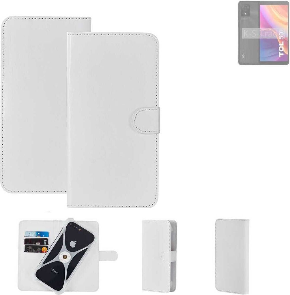 K-S-Trade Handy Hülle Schutz Hülle kompatibel mit TCL 501 Cover Case Bookstyle Bumper weiß 1x