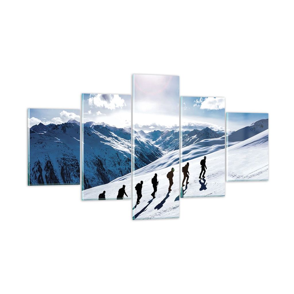 Bilder auf glas - 5 Teile - Berg Wanderung Gipfel - 125x70cm - Glasbilder - Wandbilder - Bilder - zum Aufhängen bereit - Wanddekoration aus Glas -...