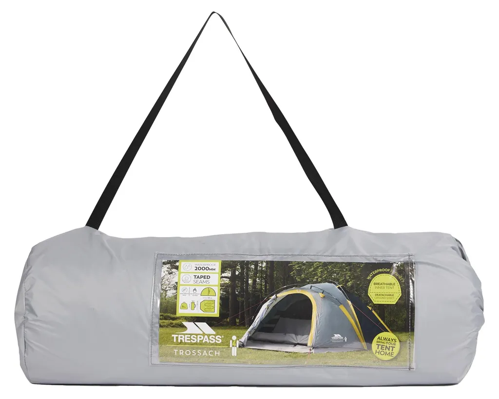 Tente de camping Trespass Trossach TP7377 Gris - Modèle 4 personnes