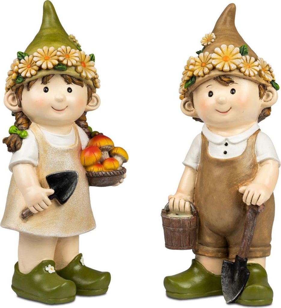 2er Set Dekofiguren Sommerkinder stehend H. 25cm aus Kunststein Formano S26