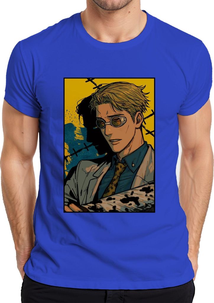Manga Detektiv Fliegerbrille Anzug Krawatte Noir Anime Ästhetik Herren T-Shirt, Blau, XL