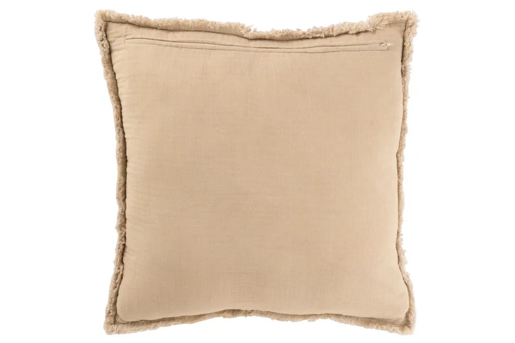 Coussin de Décoration Beige Carré 50x50 cm avec Finition Effilochée Doux - 2