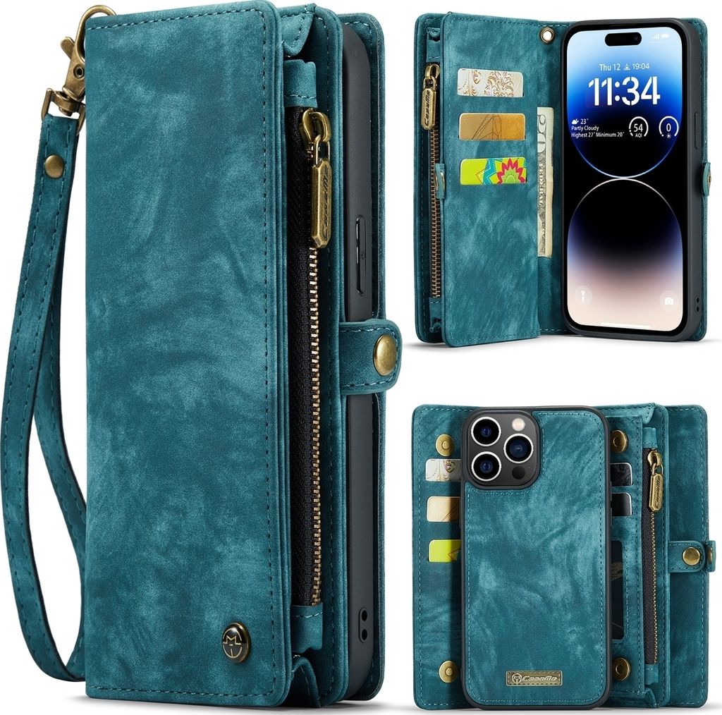 Caseme 008 iPhone 15 Pro Max Hülle Abnehmbare 2in1 Klapphülle Geldbörse - Blau