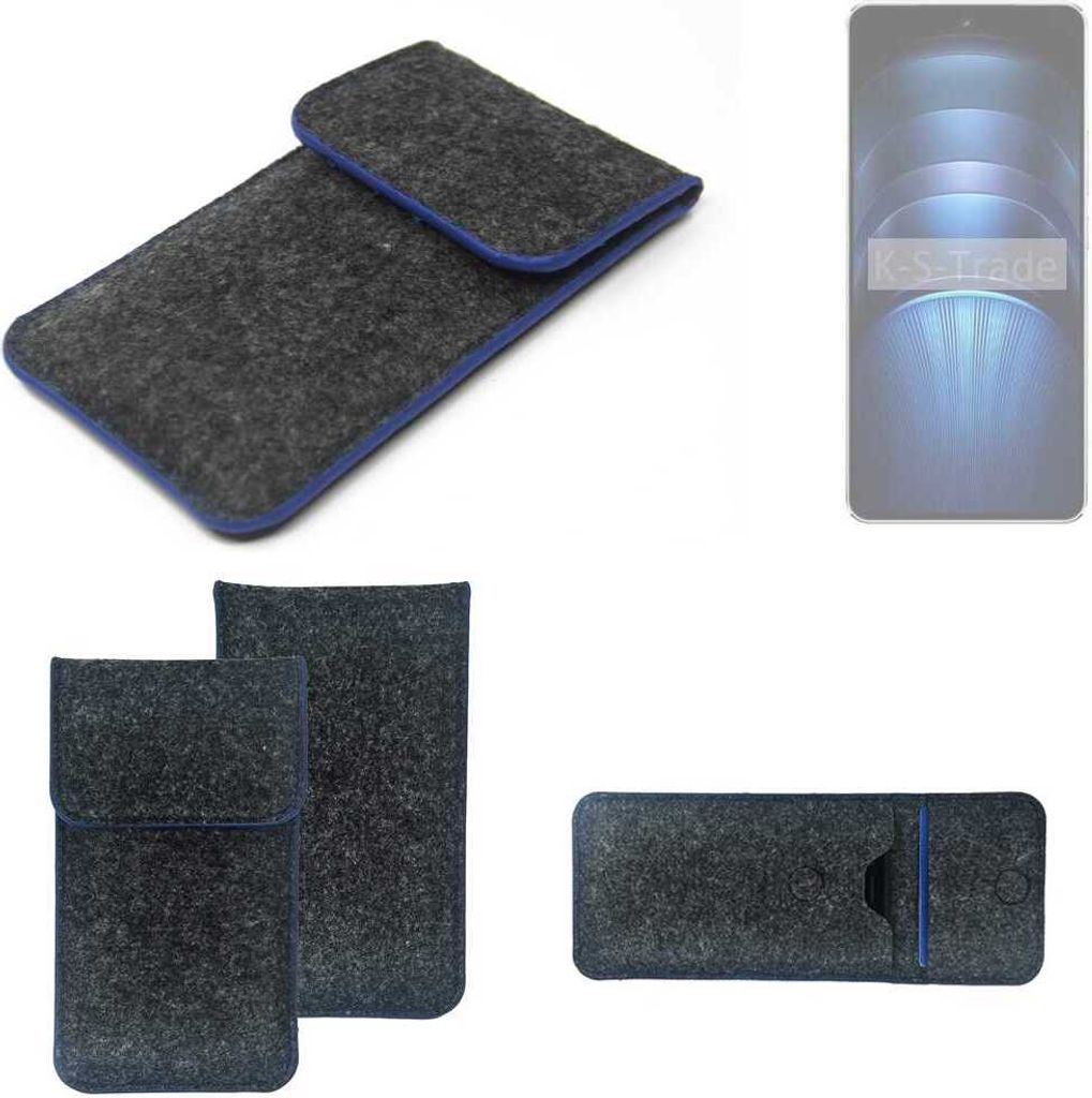 K-S-Trade Handy-Hülle Schutz-Hülle kompatibel mit Vivo iQOO Neo9s Pro+ Filztasche Pouch Tasche Case Sleeve Filzhülle dunkelgrau, blauer Rand