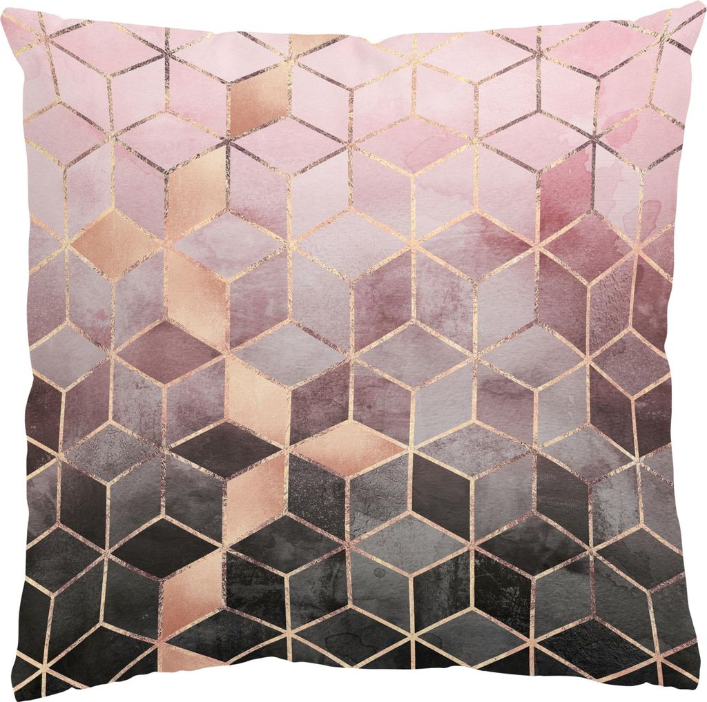 Dekokissen Muster draußen / Outdoor Zierkissen waschbar Geometrisch rosa Aquarell Abstrakt Sofakissen mit Füllung