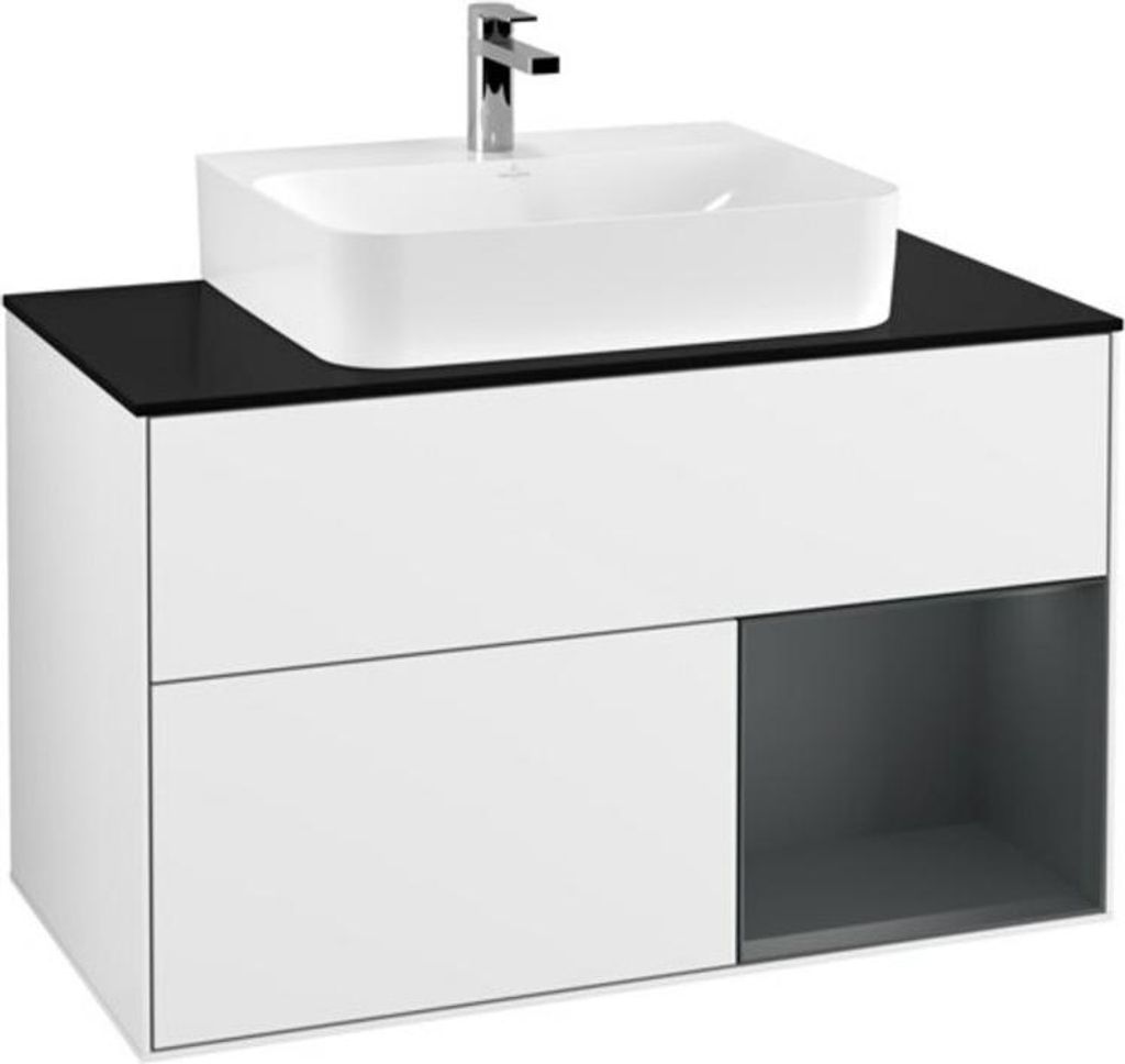 V&B Waschtischunterschrank Wandbeleuchtung Finion 100, Pl b m, Rg r md b m La, glo wh. Lac