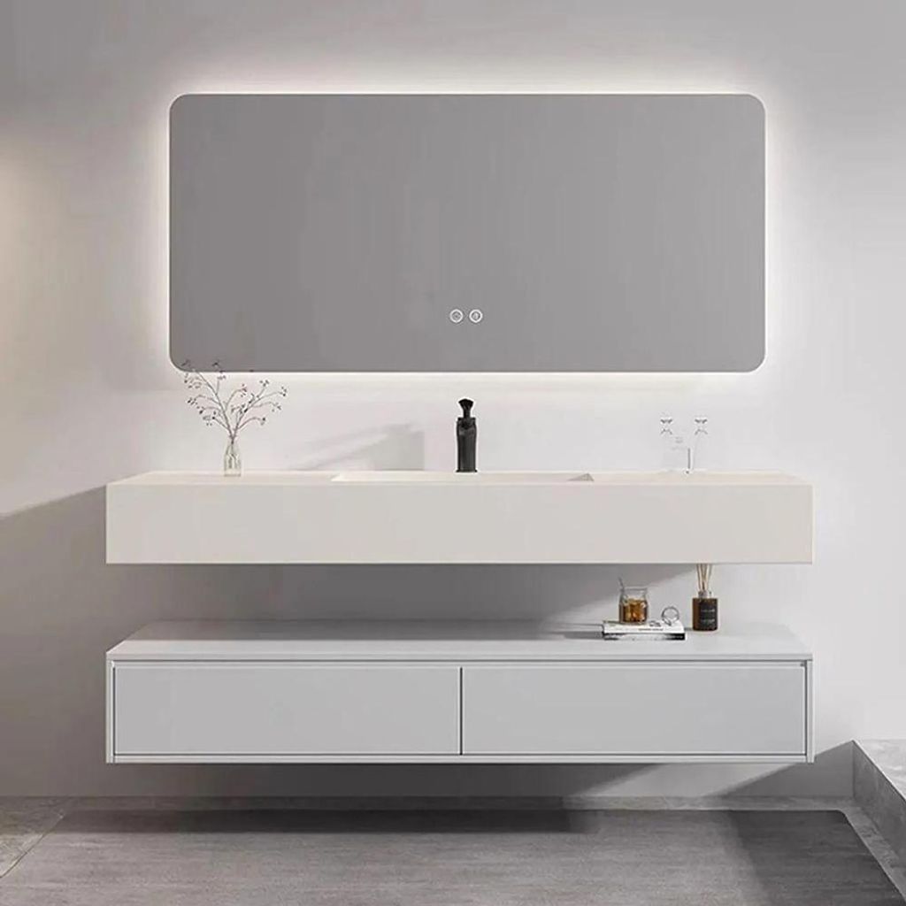 Badezimmermöbel Set – Sinterstein -Waschbecken, LED-Spiegel, Aufbewahrungsschrank, Abflusszubehör, Wandmontage, Modernes Design 120×55 cm 【C...