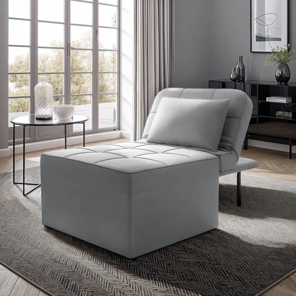 Lit d'appoint et fauteuil de salon PONTO gris clair idéal petits espaces - 4