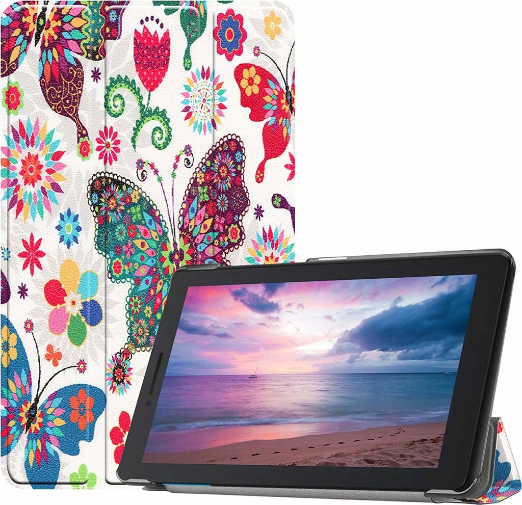 Case2go - Hülle kompatibel mit Lenovo Tab E8 8 inch (2019) - Mit Standfunktion - Kunstleder Tablet Case Schutzhülle - Schmetterlinge
