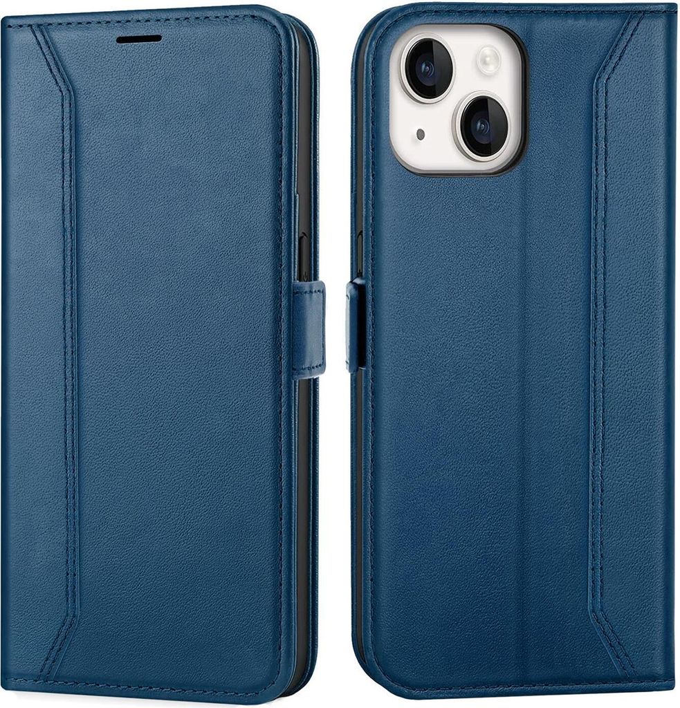 Conie RFID Klapp Tasche für iPhone 15 Plus Kartenfach Hülle Rundumschutz in Blau