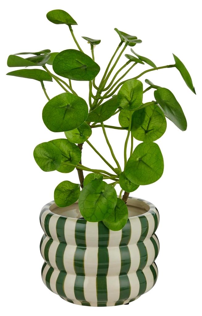Blumentopf mit Streifenmuster aus Steinzeug in Dunkelgrün Ø 19cm | Übertopf für Kräuter und Pflanzen, Pflanzentopf für Innenräume, Blumenüb...