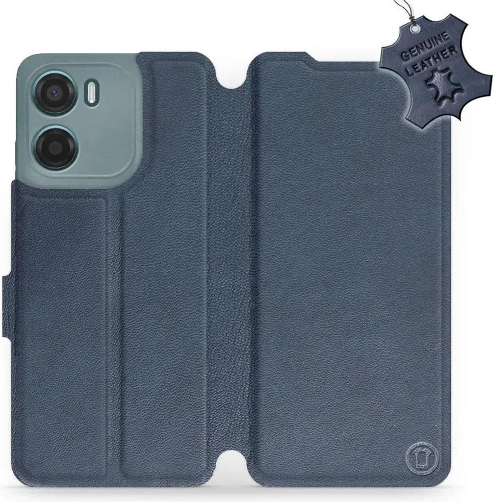 Echtleder Handyhülle für Motorola Moto E15, Mobiwear Leather, Dunkelblau