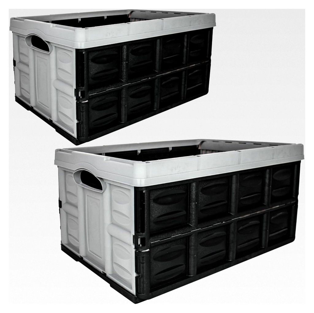 Faltboxen 2er Set - Stabile Aufbewahrungsbox 54x37x28cm 45L Sand/Schwarz - Platzsparende Box aus robustem Kunststoff mit Tragegriffen
