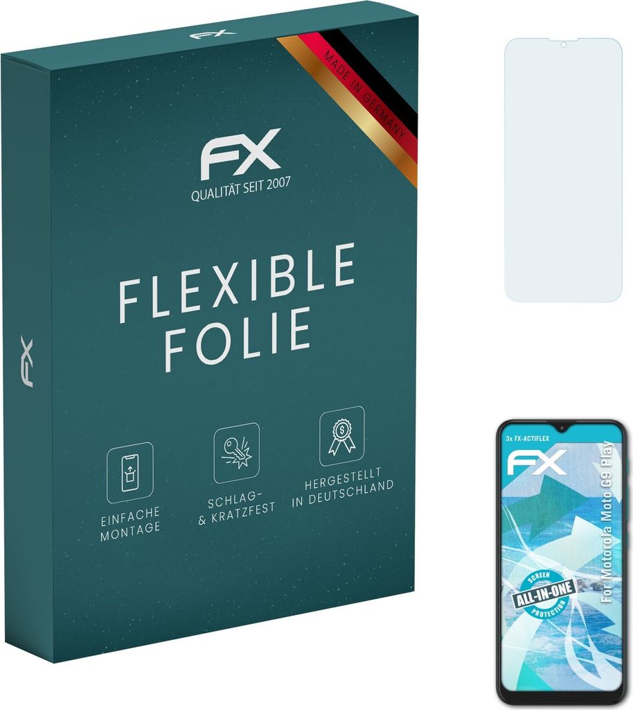 atFoliX FX-ActiFleX 3x Schutzfolie kompatibel mit Motorola Moto G9 Play Folie