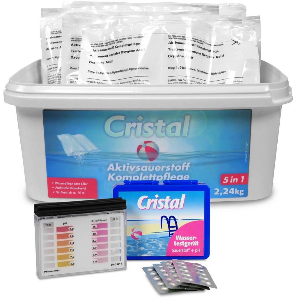CRISTAL Aktivsauerstoff Komplettpflege 2,24 kg + Pooltester Produktbild 