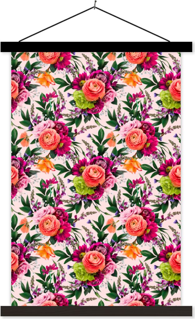 MuchoWow Textilposter Blumen - Farben - Muster 120x180 cm mit schwarzem Rahmen - Fotos