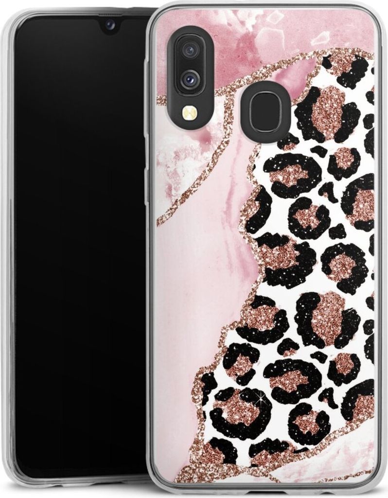 DeinDesign Slim Hülle für Samsung Galaxy A40 Silikon Case Ultra Dünn Handyhülle Glitzer Look Leopard Marmor