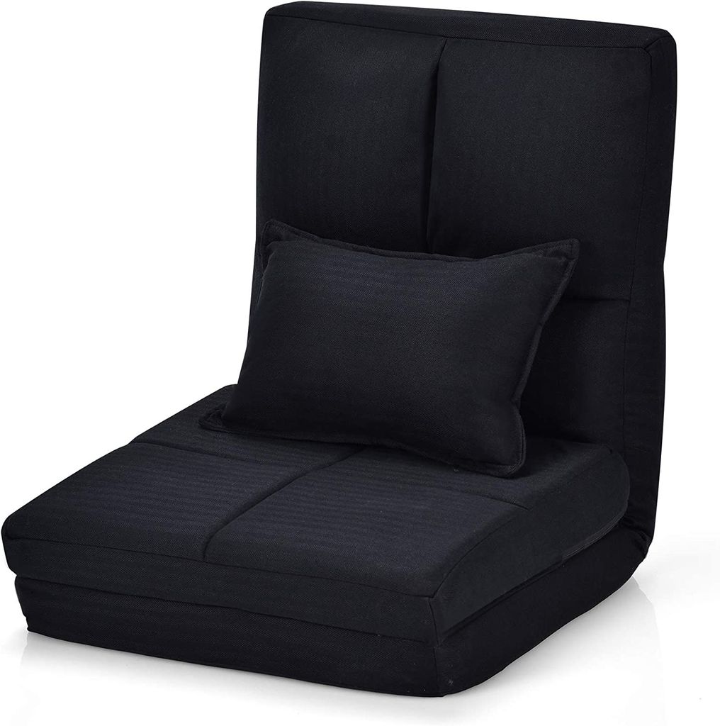Bodensofa, Bodenstuhl mit 5-stufig Verstellbarer Rückenlehne, Bodensessel mit Schlaffunktion, Schlafsofa, Lazy Sofa, Klappsofa mit Lendenkissen (S...