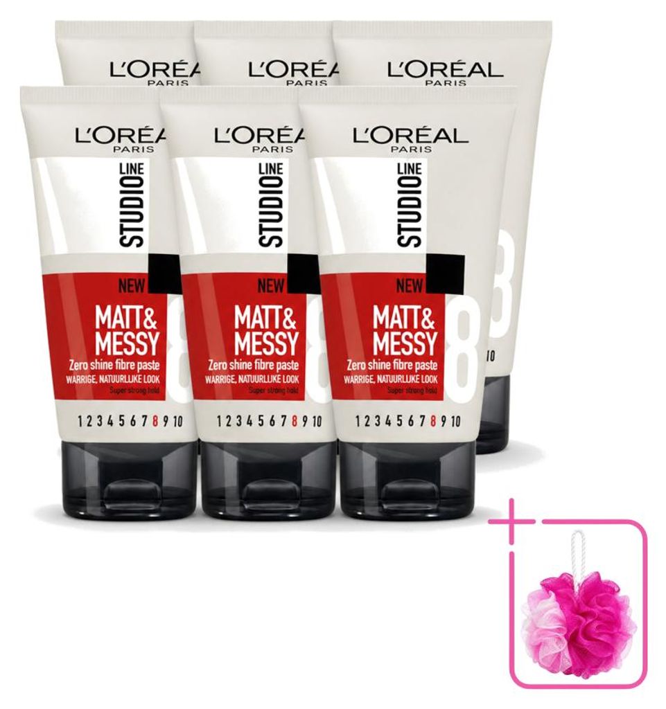 6 x L'Oréal Paris Studio Line Matt & Messy Fibre Paste - Productafbeelding 