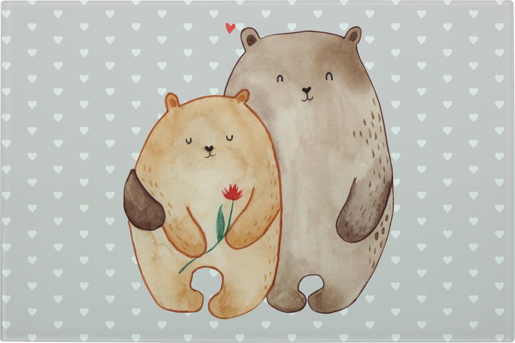Mr. & Mrs. Panda Schneidplatte Bären Liebe - Grau Pastell - Geschenk, Freundin, Hackbrett, Glas Schneidbrett, Schneidebrett Aus, Verknallt, Hochze...