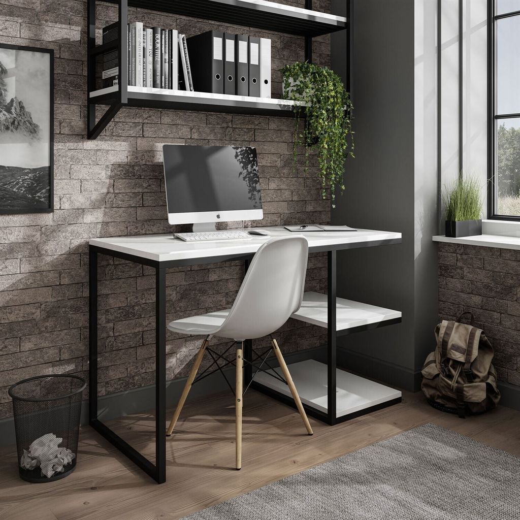 Arbeitsschreibtisch Computerschreibtisch MODERN LOFT Schwarz / Weiß hochglanz