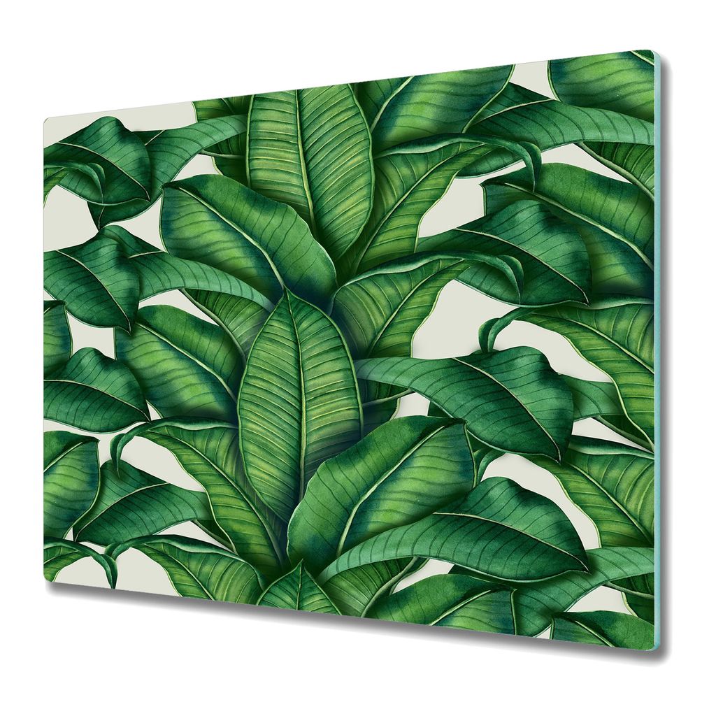 Küchenschneidebrett - Glasschneidebrett - Herdabdeckung -Blätter exotisch grün