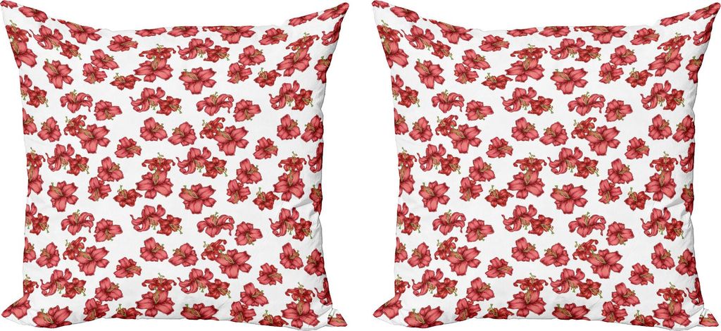 ABAKUHAUS Blumen Kissenbezug Set (2Stück), Weinlese-blühende Lilien-Blumen Abgebildet auf einfachen Hintergrund, 40 x 40 cm, Olivengrün Zinnoberrot