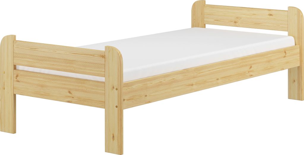 Bettrahmen Kieferbett natur 90x200 Einzelbett Massivholz-Bett Zubehör wählbar V-60.39-09Federleisten und Matratze