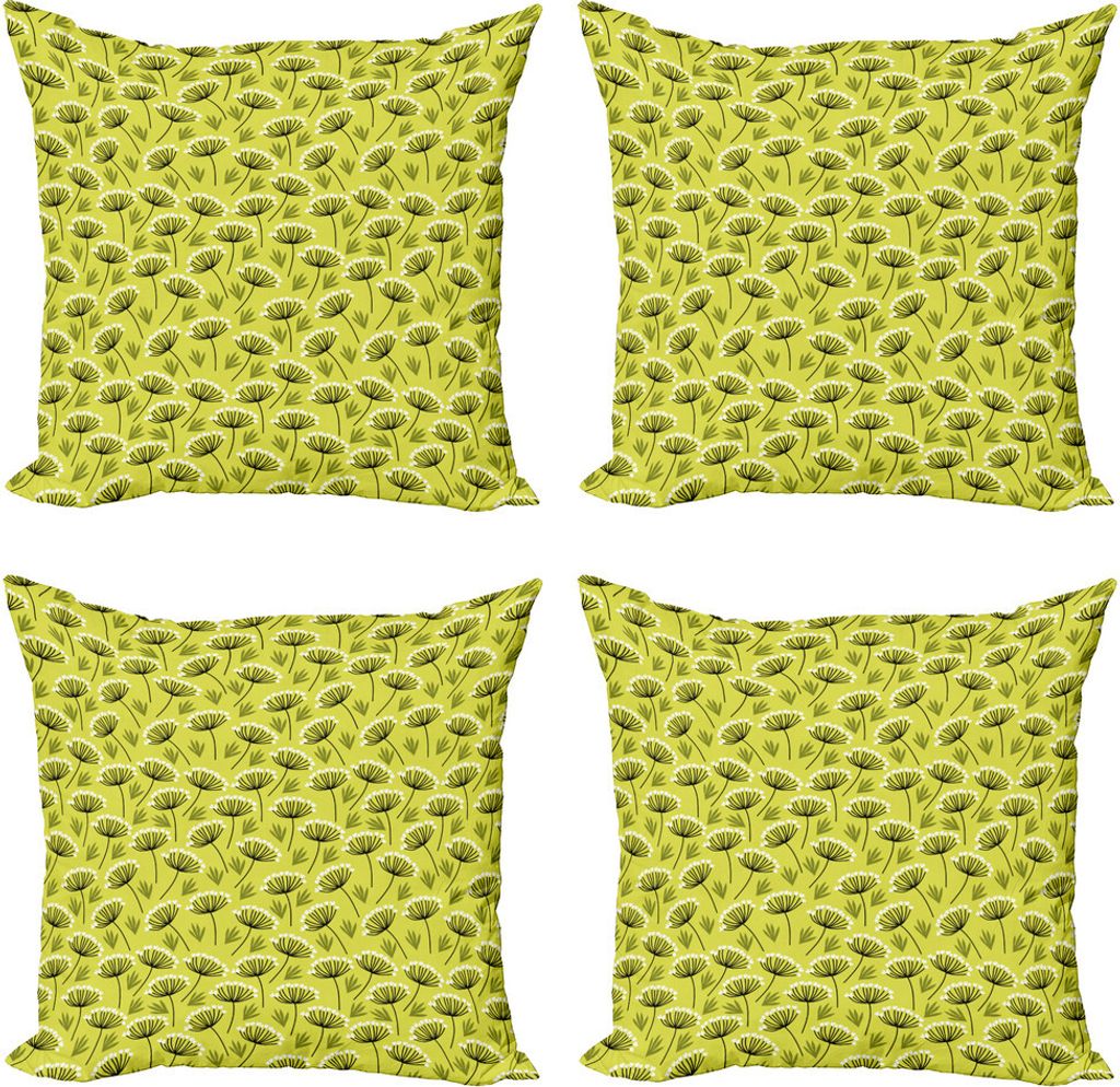 ABAKUHAUS Blumen Kissenbezug Set (4 Stück), Doodle Stil Zweige Kräuter, Moderner Doppelseitiger Digitaldruck, 45 cm x 45 cm, Gelb Grün Fawn