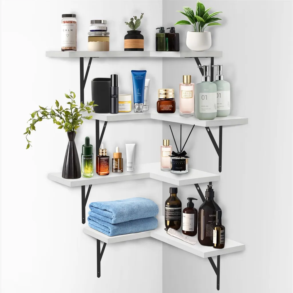 Étagère d'angle pour chambre et salon : lot de 4 tablettes blanches