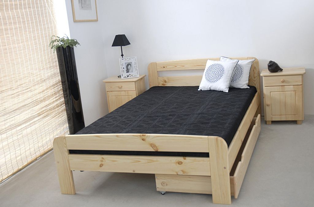 Kinderbett / Jugendbett Kiefer Vollholz massiv natur A6, inkl. Lattenrost - Abmessung 140 x 200 cm