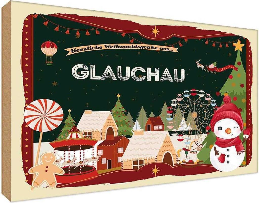 vianmo Holzschild 20x30 cm Weihnachten GLAUCHAU