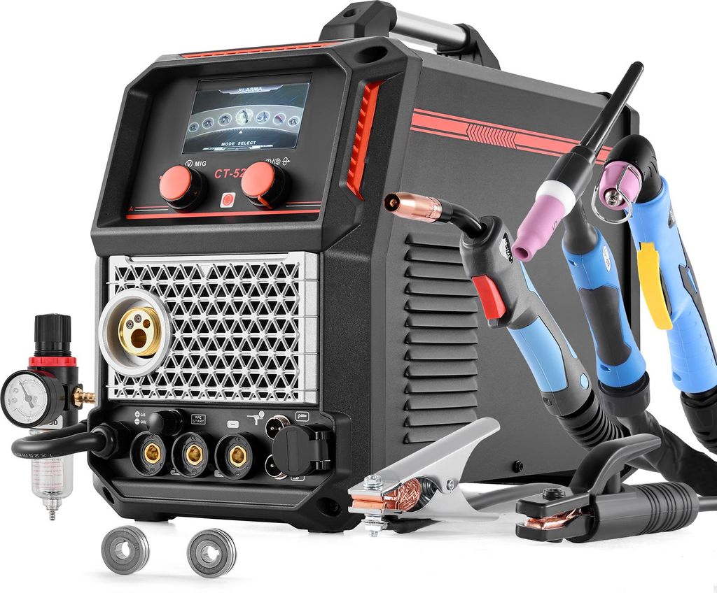 VEVOR Schweißgerät 5-in-1 Kombi, Schneiden/WIG/MIG/Füllstoff-MIG/MMA, 50-A-berührungsloses Plasma- & 200-A-Synergic-Schweißgerät, 220-V-Alu-I...