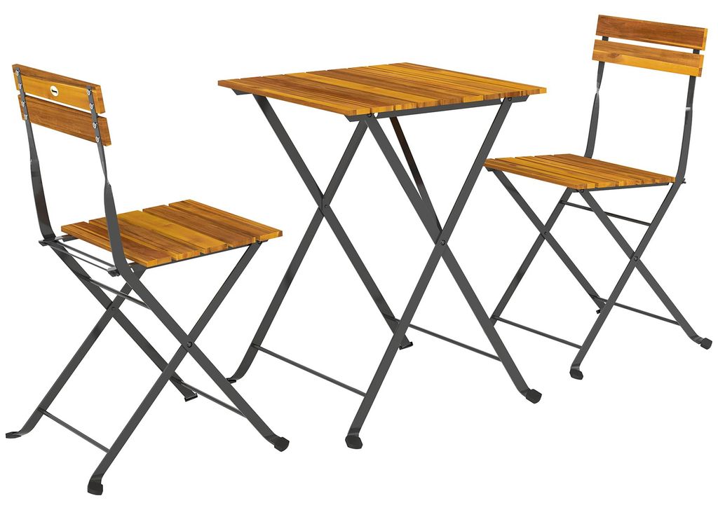 Sitzgruppe 3 tlg. Essgruppe für 2 Personen klappbarer Esstisch mit 2 klappbare Stühle für Terrasse Balkon Teak