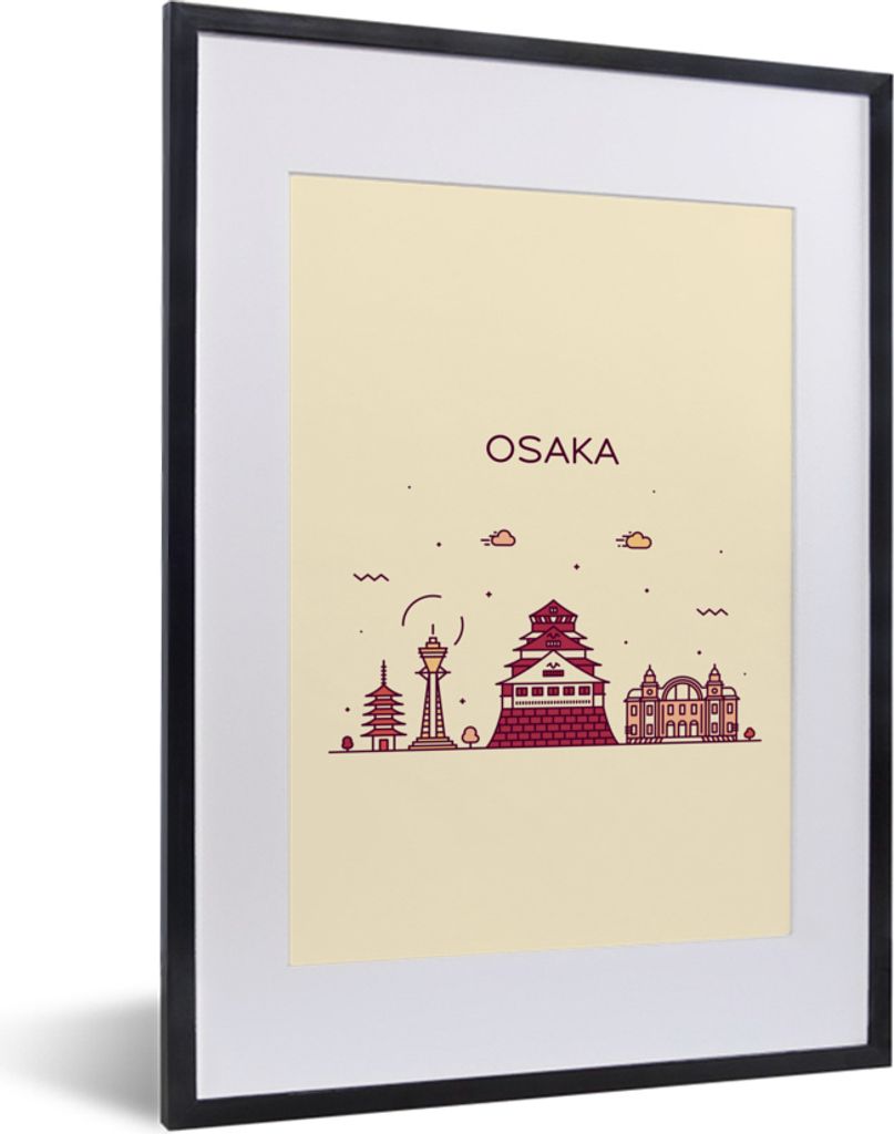 MuchoWow MuchoWow Gerahmtes Poster Japan - Osaka - Skyline 30x40 cm - Poster mit zchwarzem Bilderrahmen - Wandposter Schlafzimmer